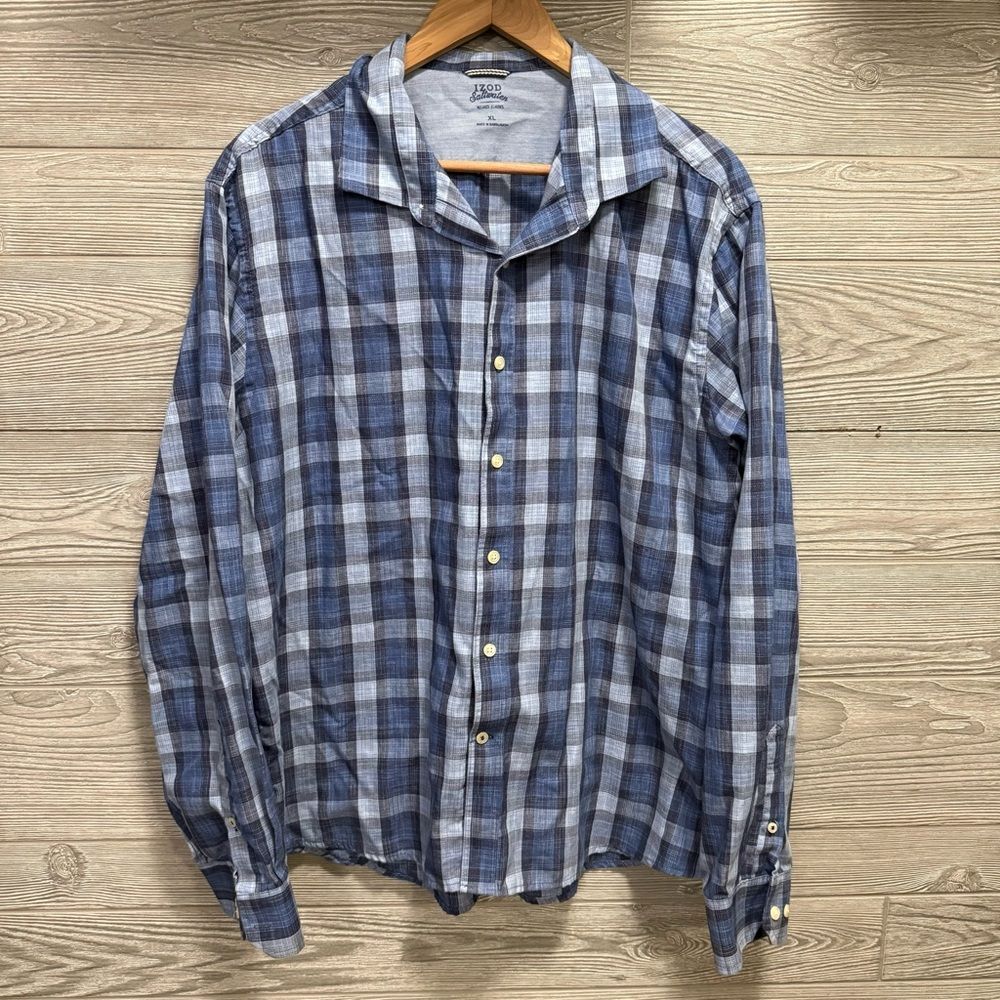 Izod Saltwater Mens Relaxed Classic Button Up Size XL Blue Plaid